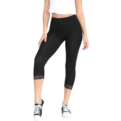 3/4 Cropped Capri Lace Trim Leggings