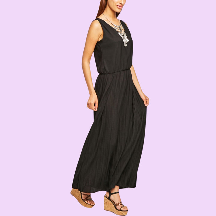 PLEATED V NECK MAXI DRESS