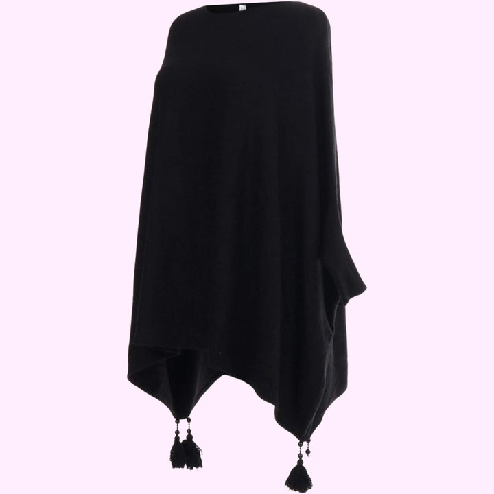 Italian Boxy Batwing Tassels Poncho