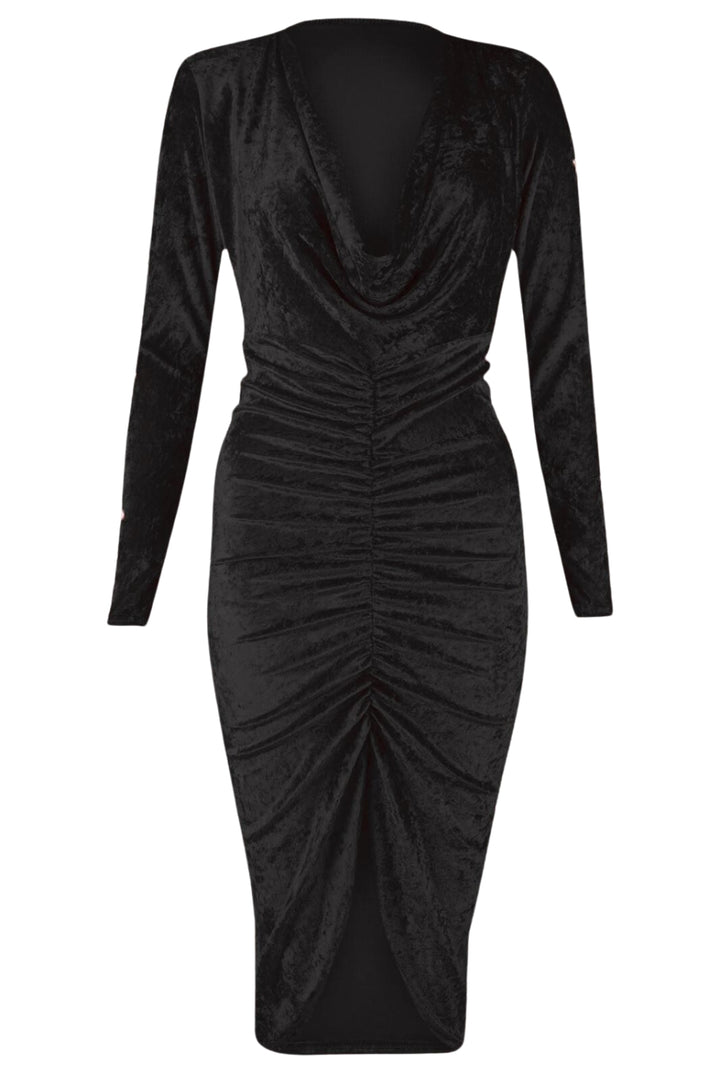 Velvet Ruched Bodycon Midi Dress