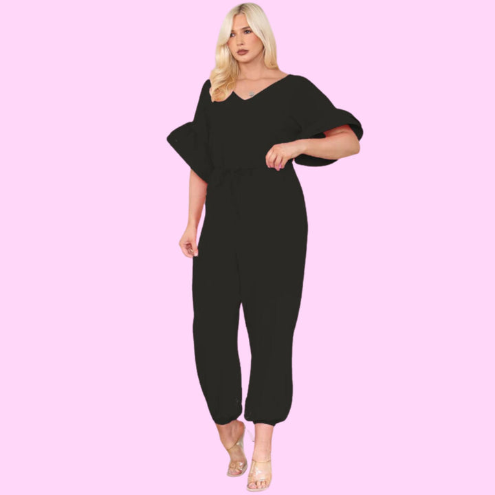 Ruffle Sleeves Frill Tie Jumpsuit