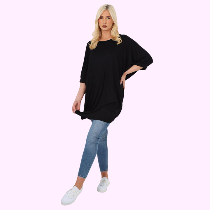 Italian Oversized Plain Batwing Sleeve Top