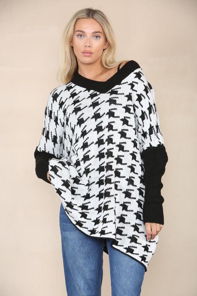 Oversized Dog Tooth Print Jumper