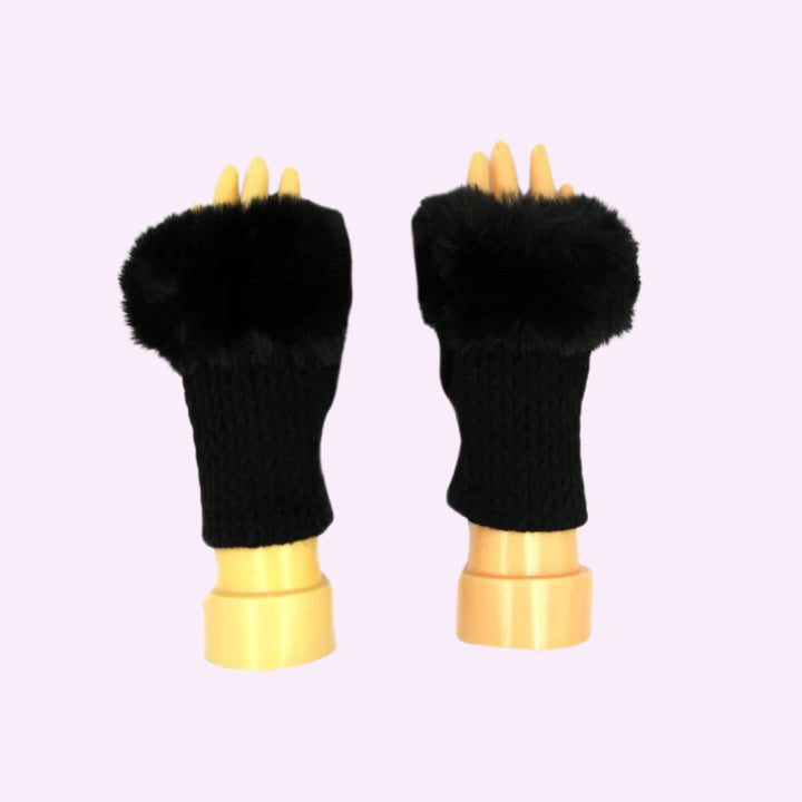 Stitch Knitted Pattern Fingerless Faux Fur Gloves