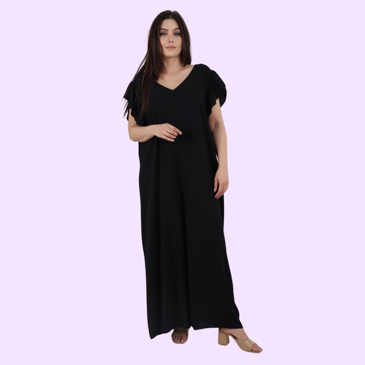 Italian Ruffled Sleeve Back Tie Open Wide Leg Jumpsuit