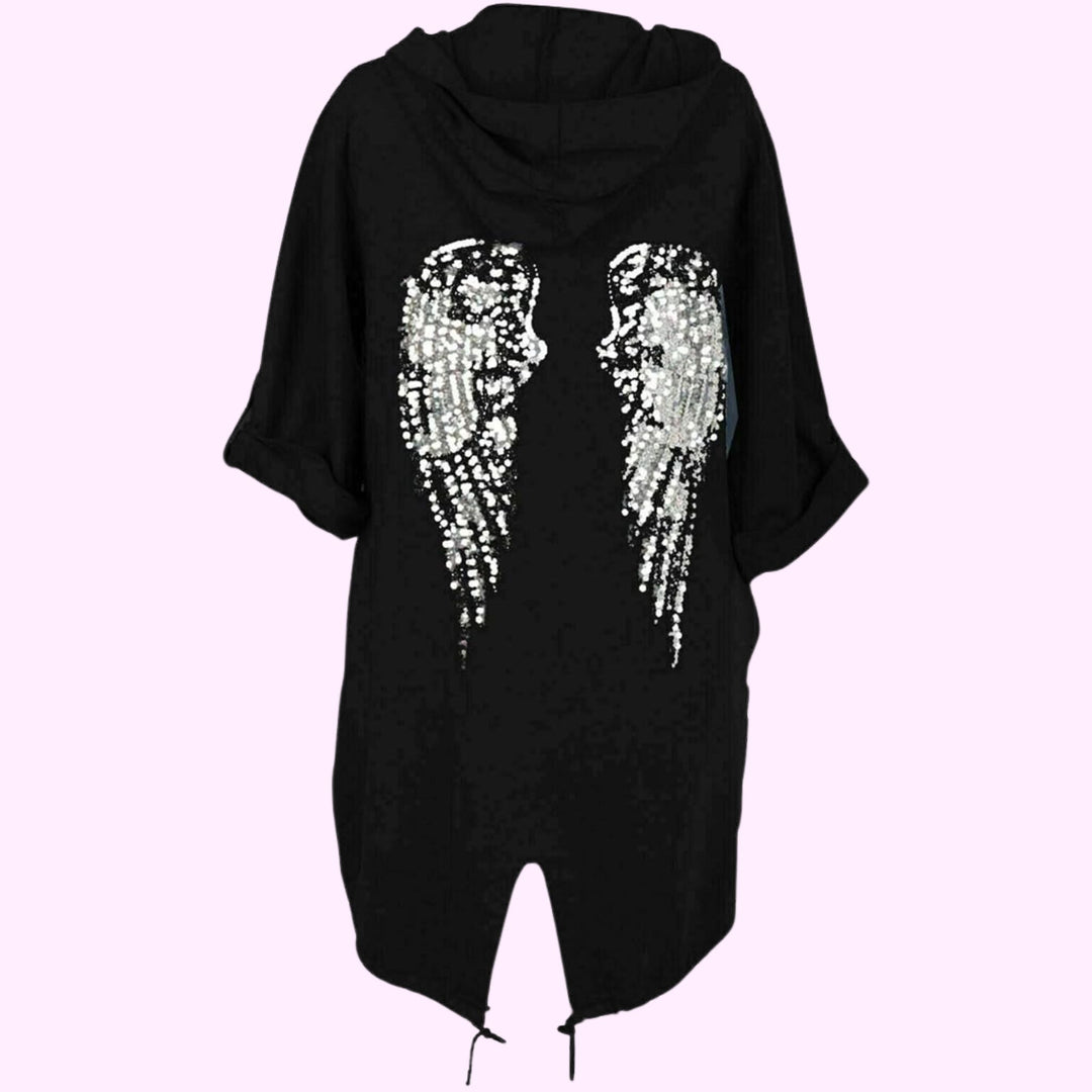 Italian Sequin Angel Wings Back Tunic Hooded