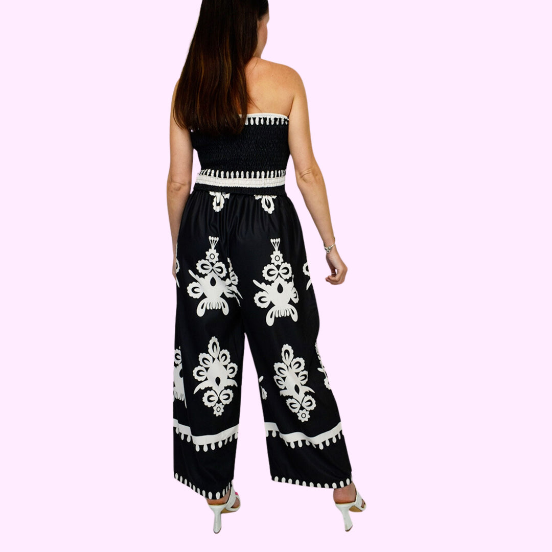 Big Paisley Wide Leg Bardot Jumpsuit