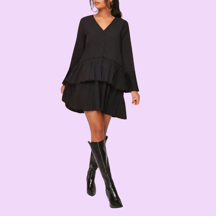 PLEATED SMOCK HEM DRESS