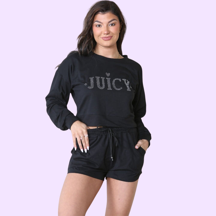 RODEO DIAMANTE CROPPED SWEAT AND SHORTS SET