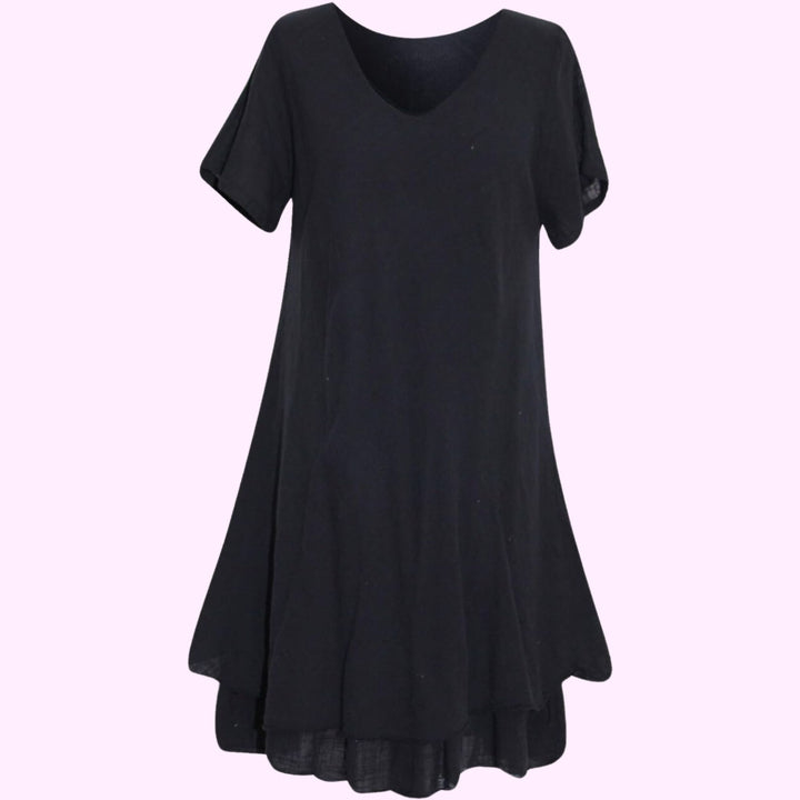 Short-Sleeved V-Neck Swing Dress