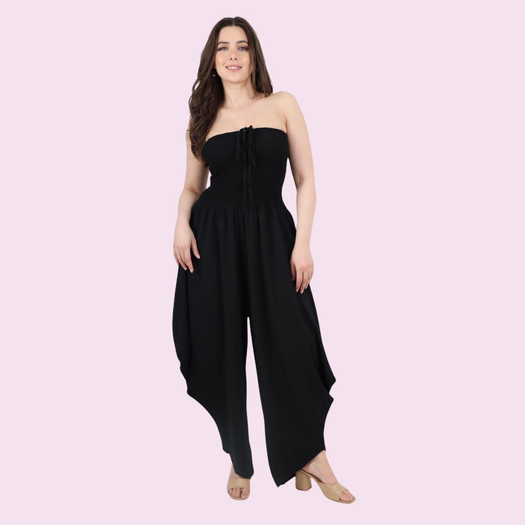 italian Shirred Elasticated Halter Neck Jumpsuit