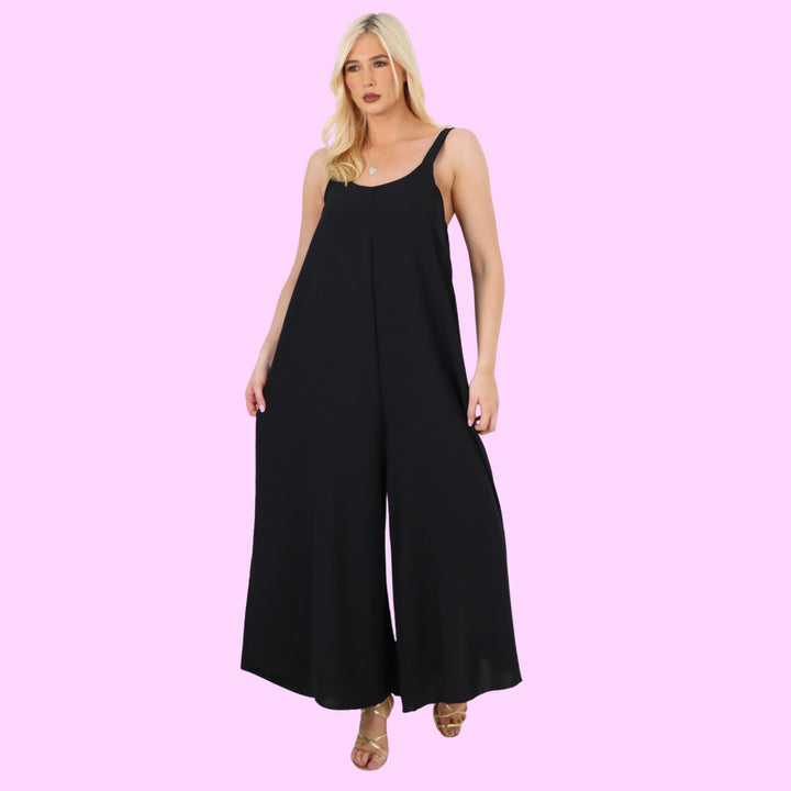 Italian Plain Oversized Sleeveless Jersey Jumpsuit