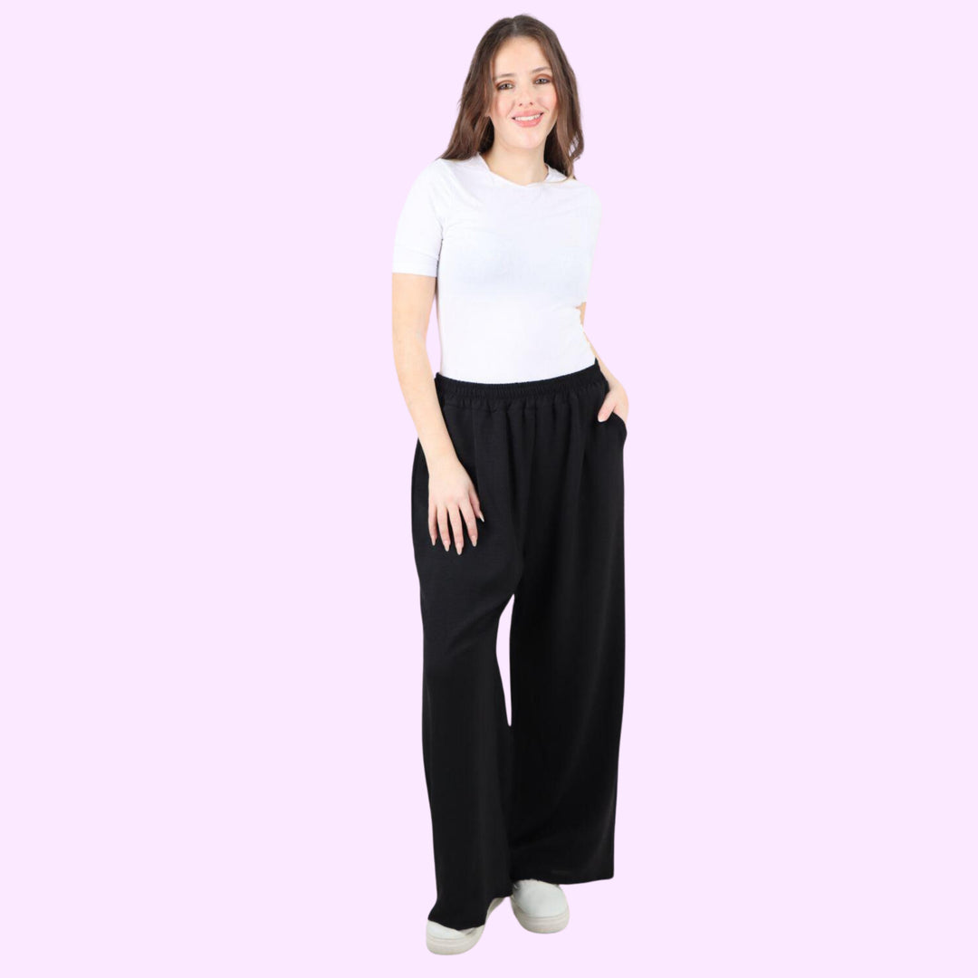 Italian Plain Elasticated Waist Side Pockets Cotton Trousers