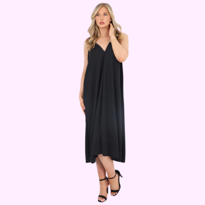 Italian Ruched Strap Vest  Midi Dress