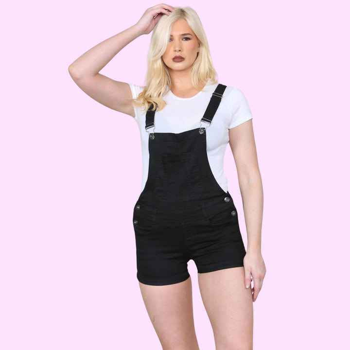 DENIM ROLL UP HEM SHORT DUNGAREES