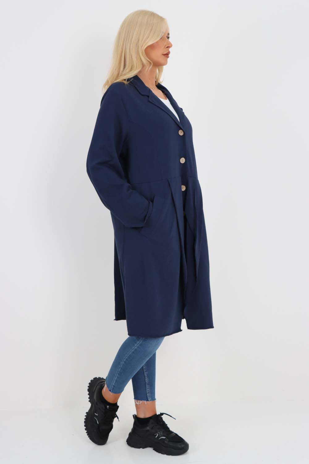 Italian Front Button Fastening Longline Cotton Cardigan