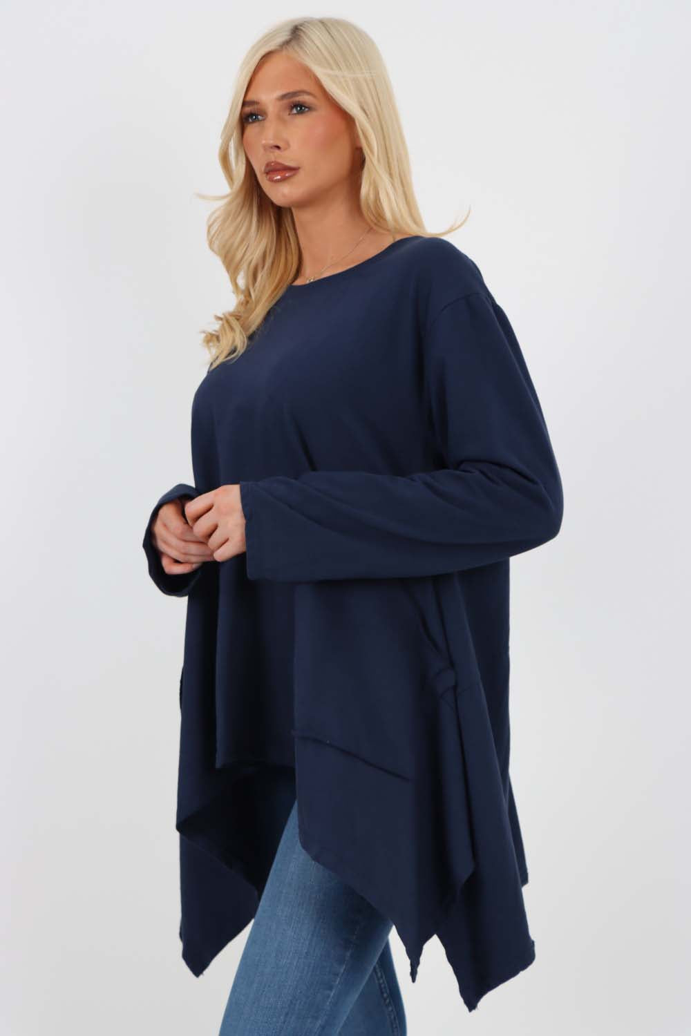 Italian Diagonal Pockets Cotton Tunic Top