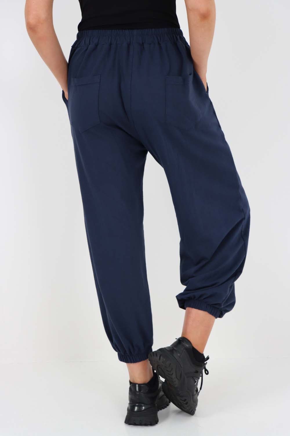 Italian Ruched Hem Cotton Trousers With Side Pockets