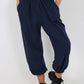 Italian Ruched Hem Cotton Trousers With Side Pockets