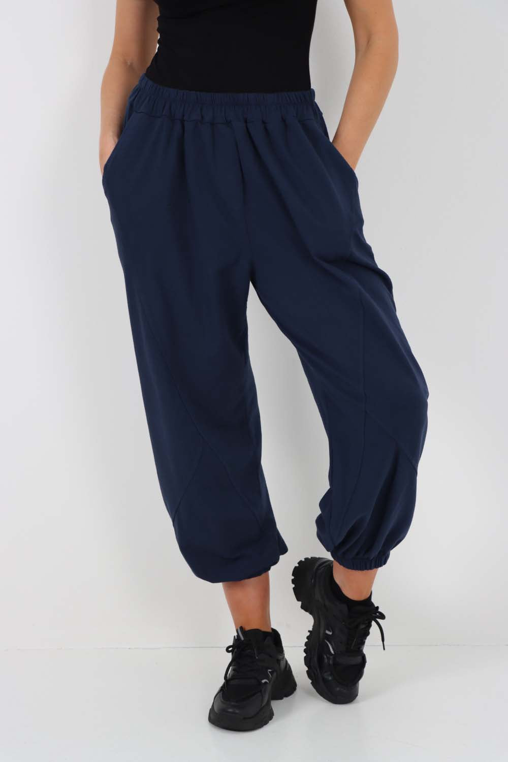 Italian Ruched Hem Cotton Trousers With Side Pockets
