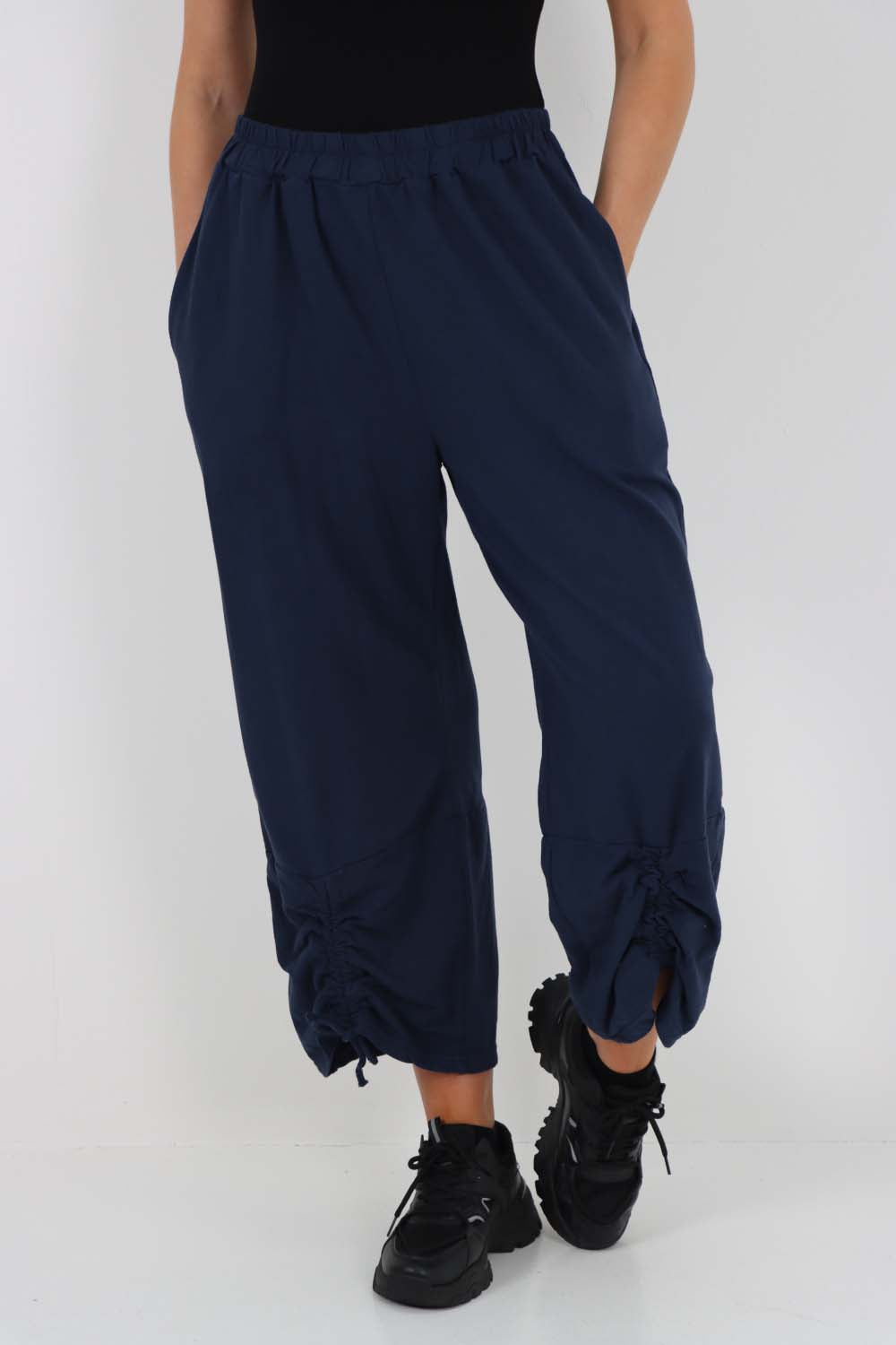 Italian Drawstring Hem Cotton Trousers With Side Pockets
