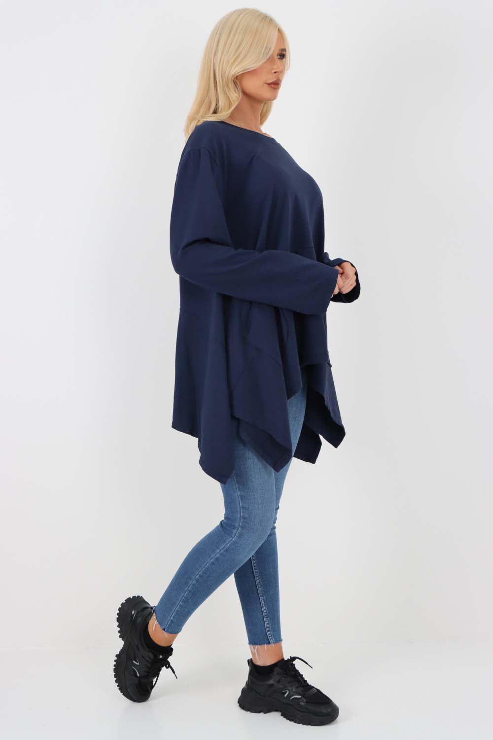 Italian Diagonal Pockets Cotton Tunic Top