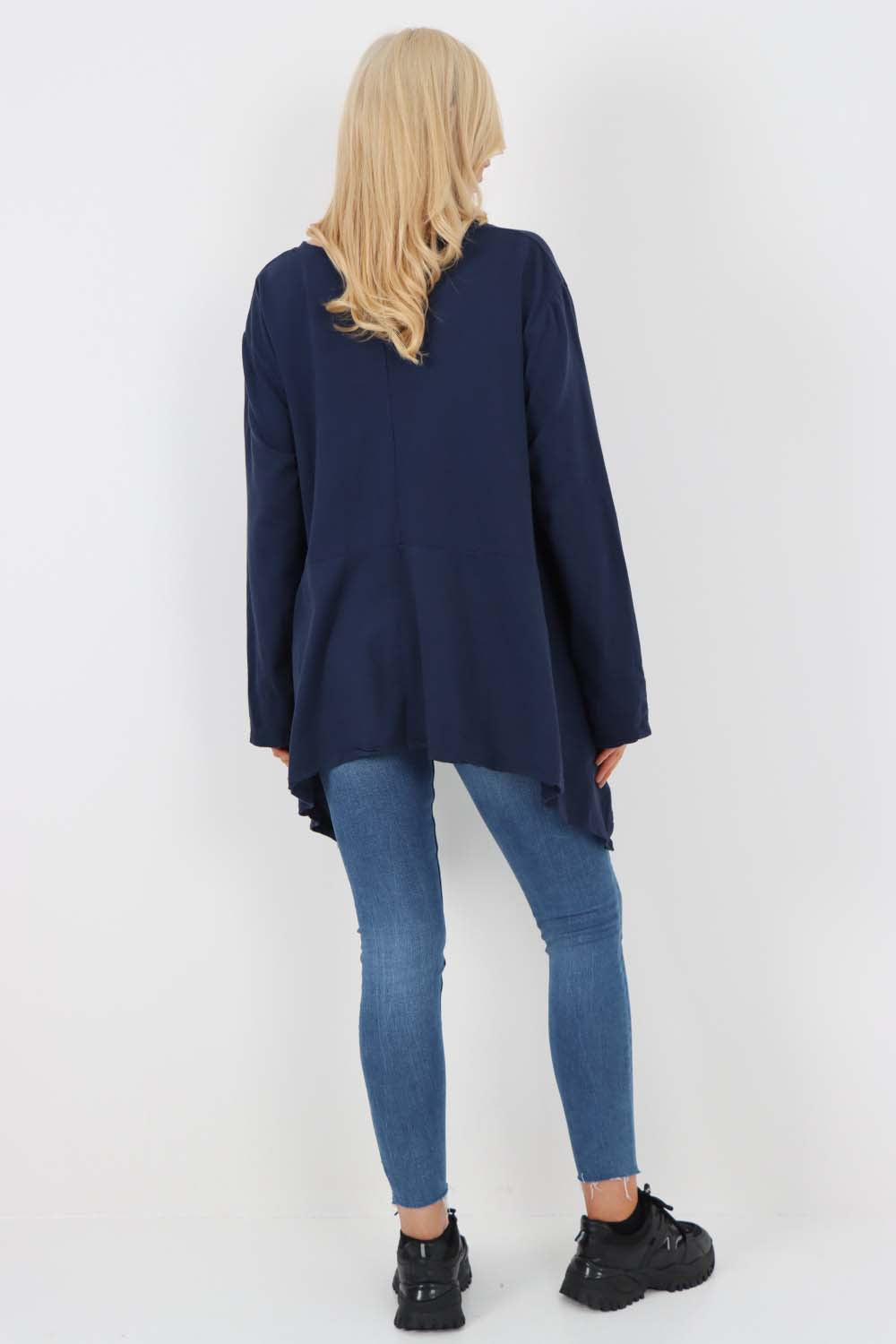 Italian Diagonal Pockets Cotton Tunic Top