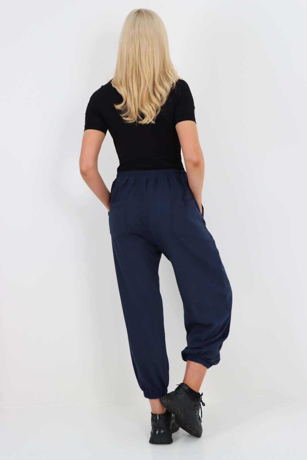 Italian Ruched Hem Cotton Trousers With Side Pockets
