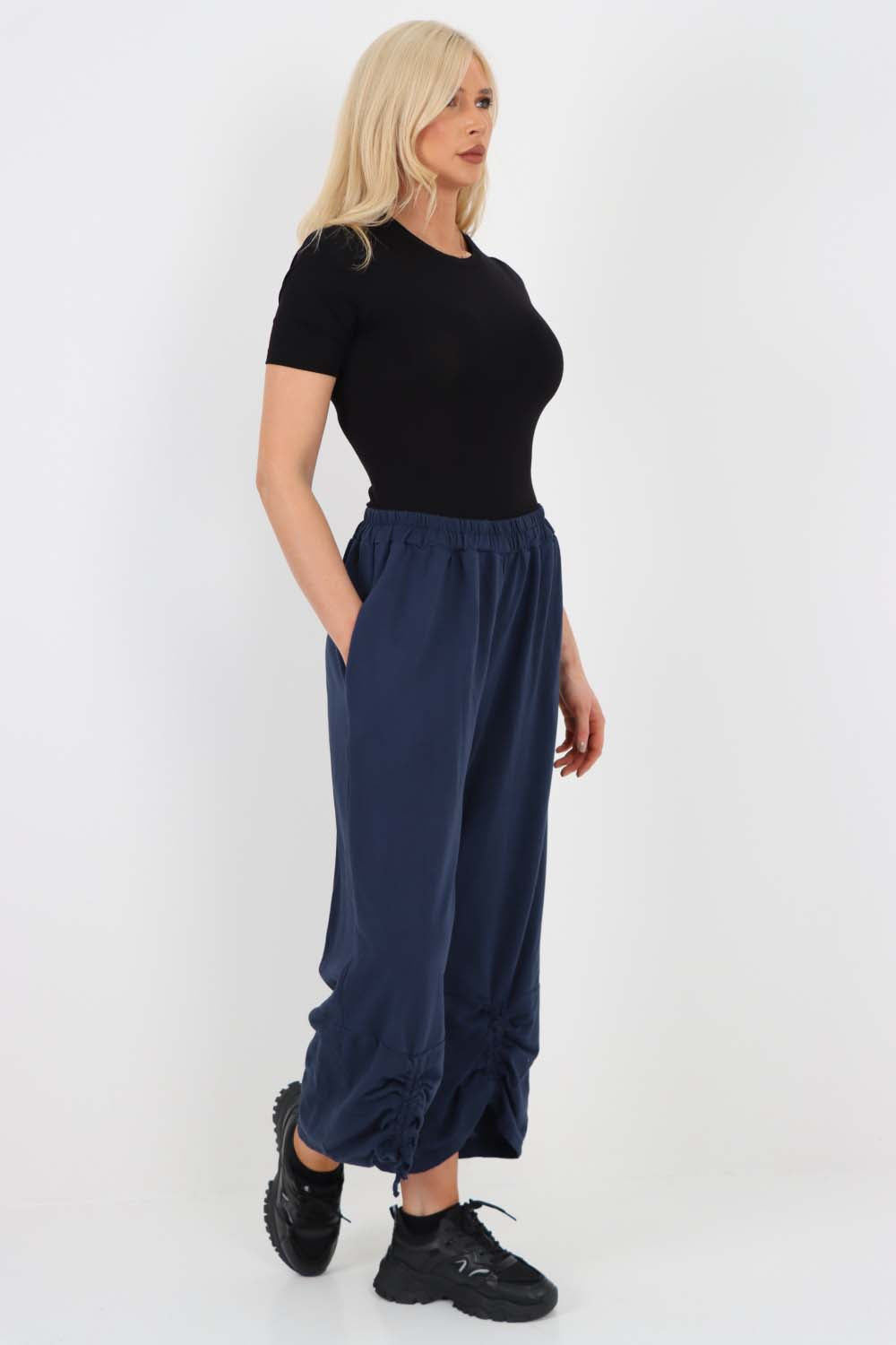 Italian Drawstring Hem Cotton Trousers With Side Pockets