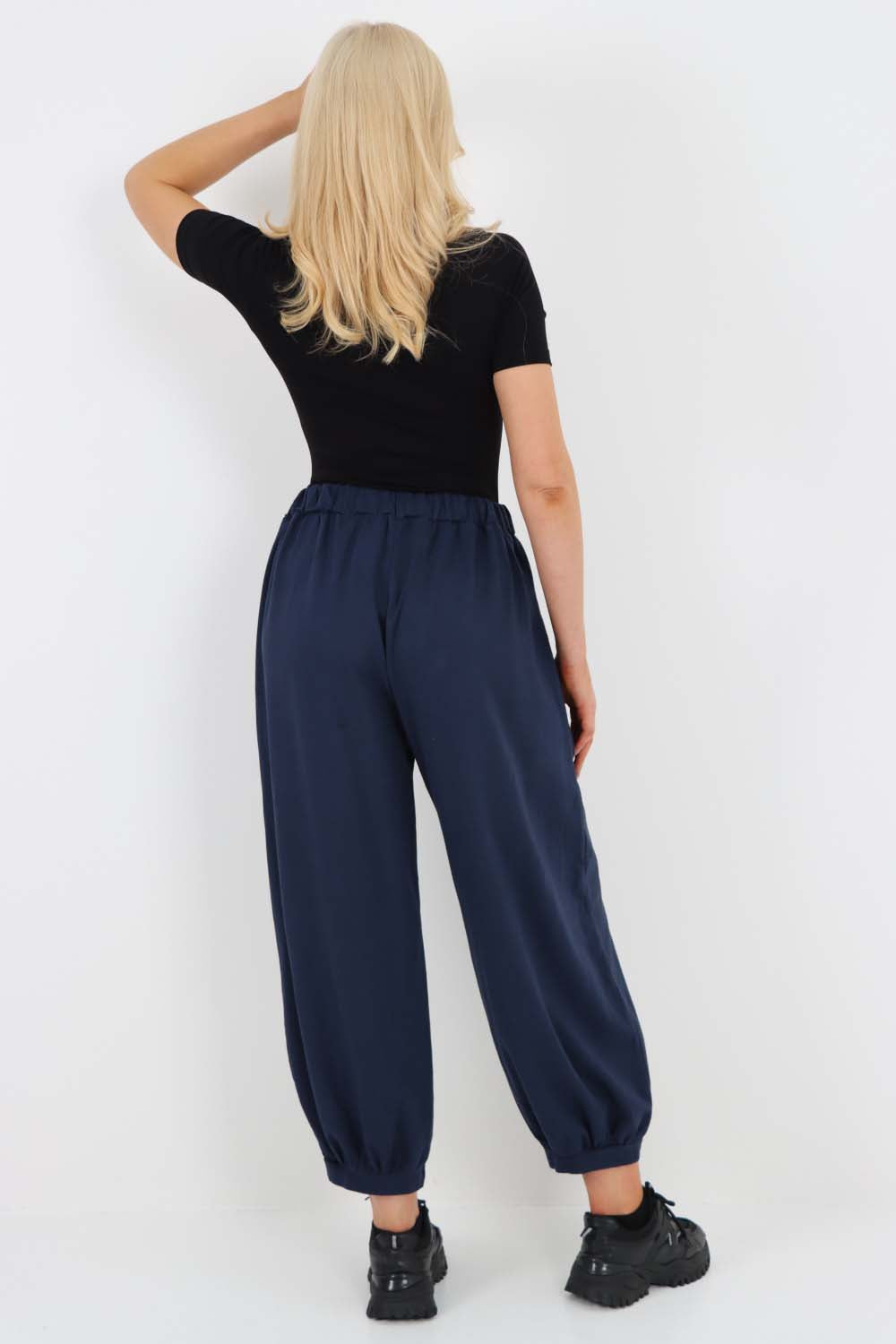 Italian Drawstring Cotton Harem Trousers With Side Pockets