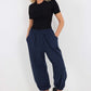 Italian Ruched Hem Cotton Trousers With Side Pockets