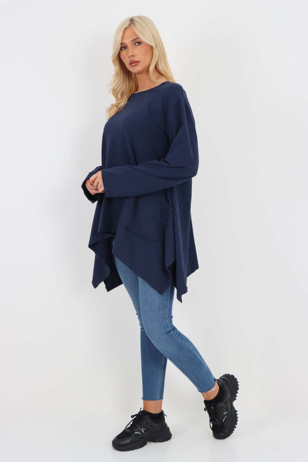 Italian Diagonal Pockets Cotton Tunic Top
