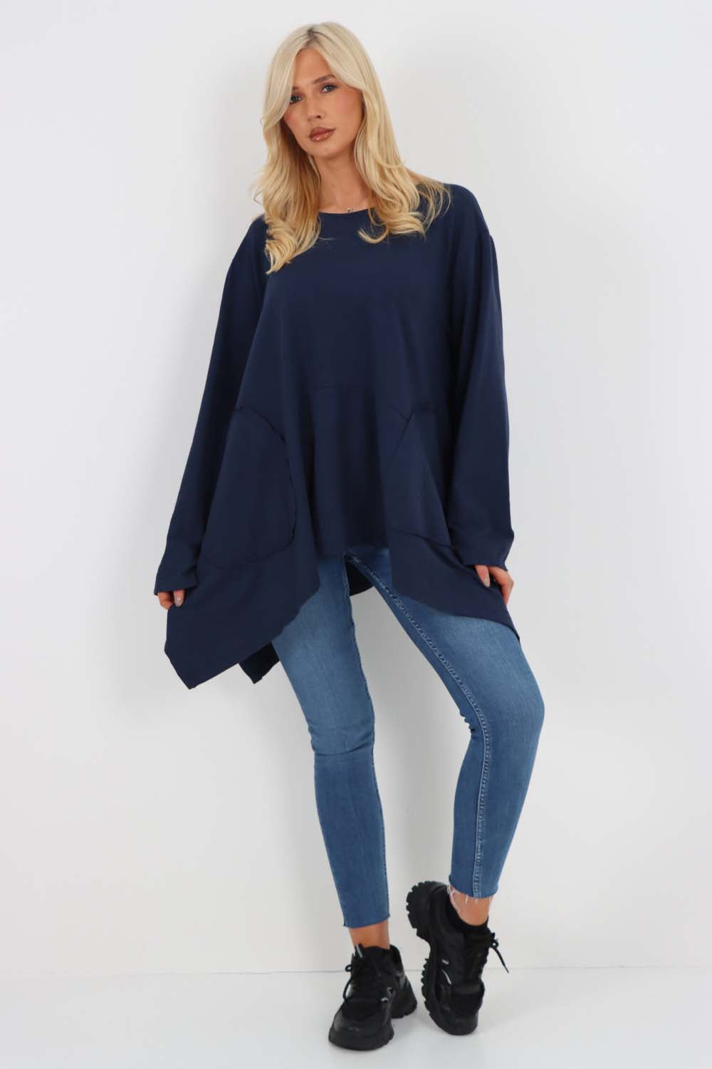 Italian Diagonal Pockets Cotton Tunic Top