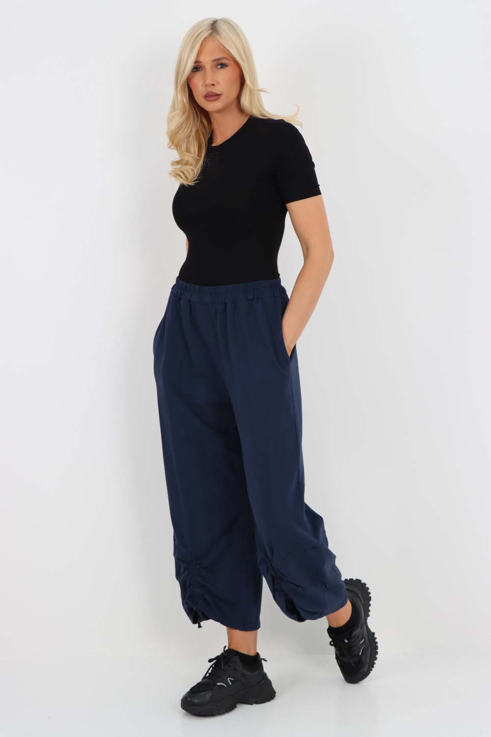 Italian Drawstring Hem Cotton Trousers With Side Pockets