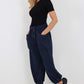 Italian Drawstring Cotton Harem Trousers With Side Pockets