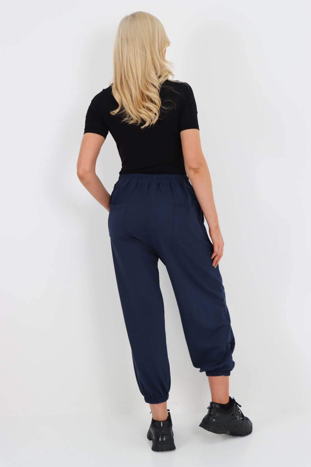 Italian Ruched Hem Cotton Trousers With Side Pockets