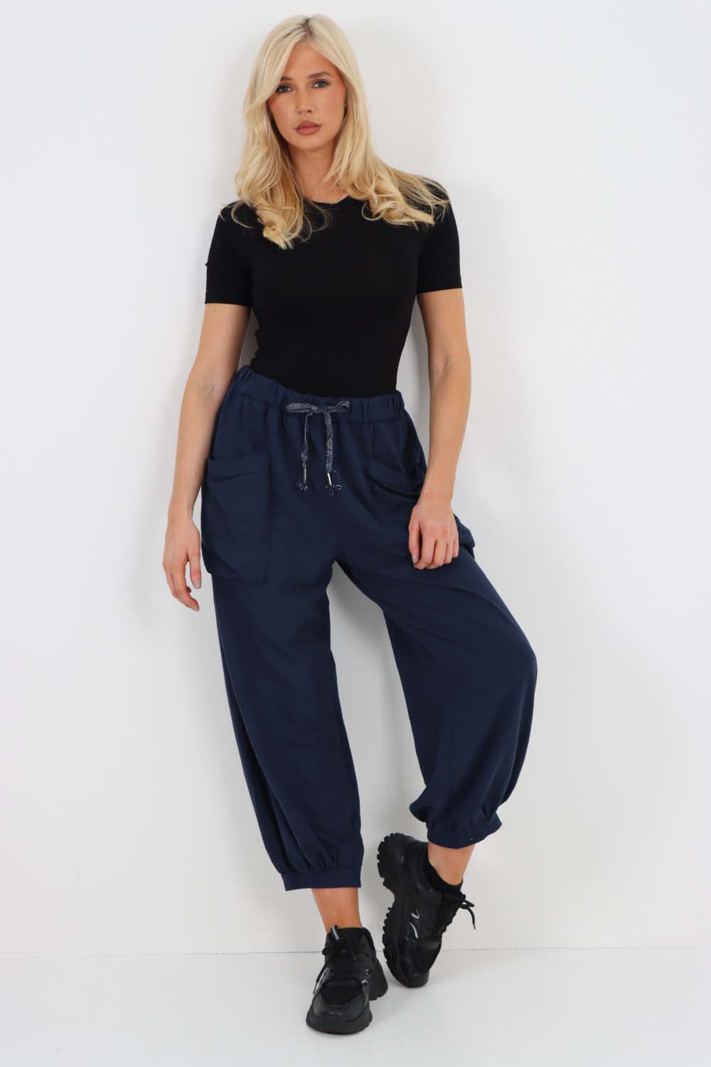 Italian Drawstring Cotton Harem Trousers With Side Pockets