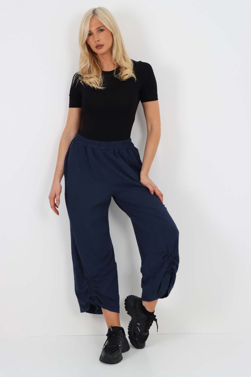 Italian Drawstring Hem Cotton Trousers With Side Pockets