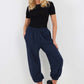 Italian Ruched Hem Cotton Trousers With Side Pockets