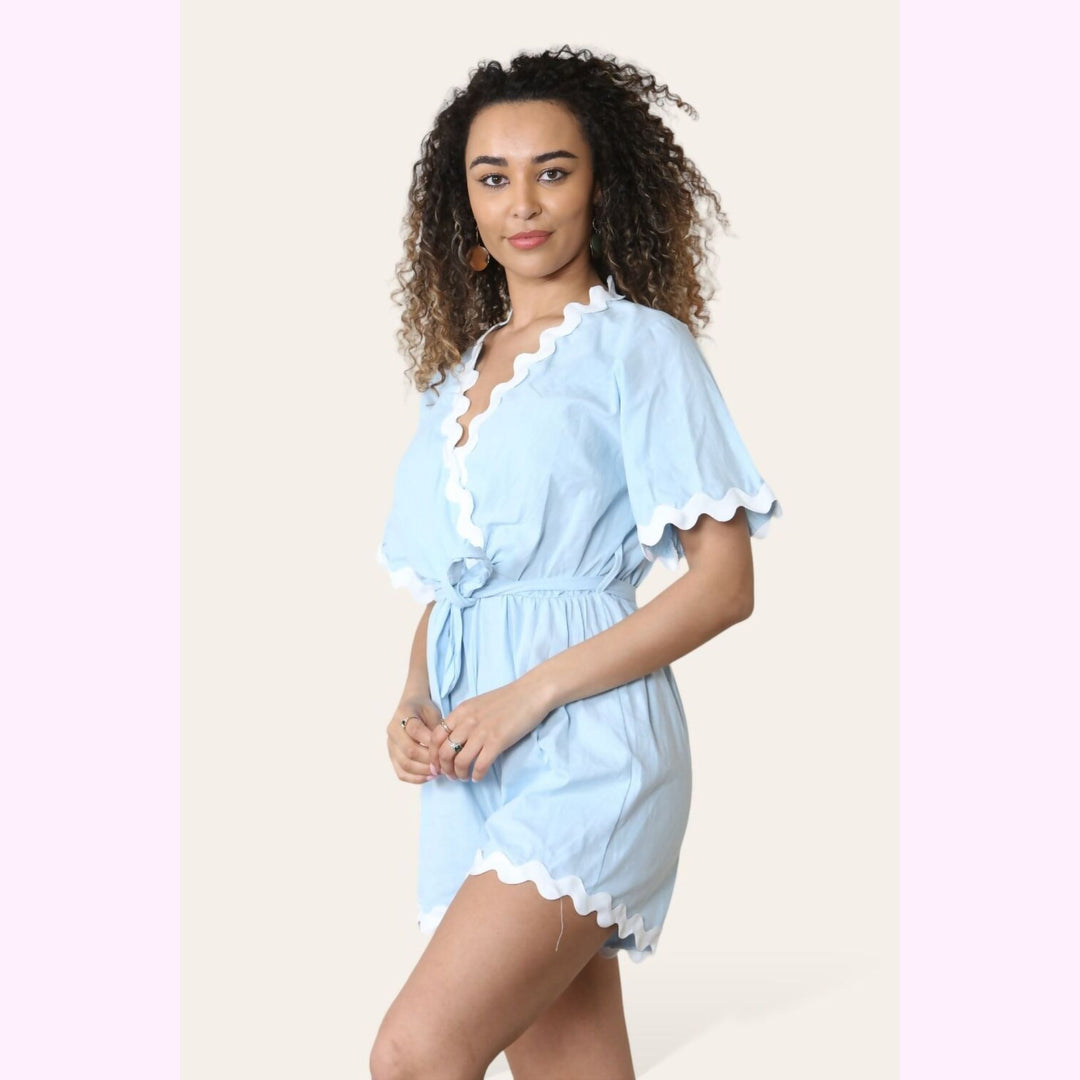 TRIM SURPLICE TIE WAIST PLAYSUIT