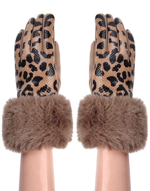 Leopard printed fur trim Gloves