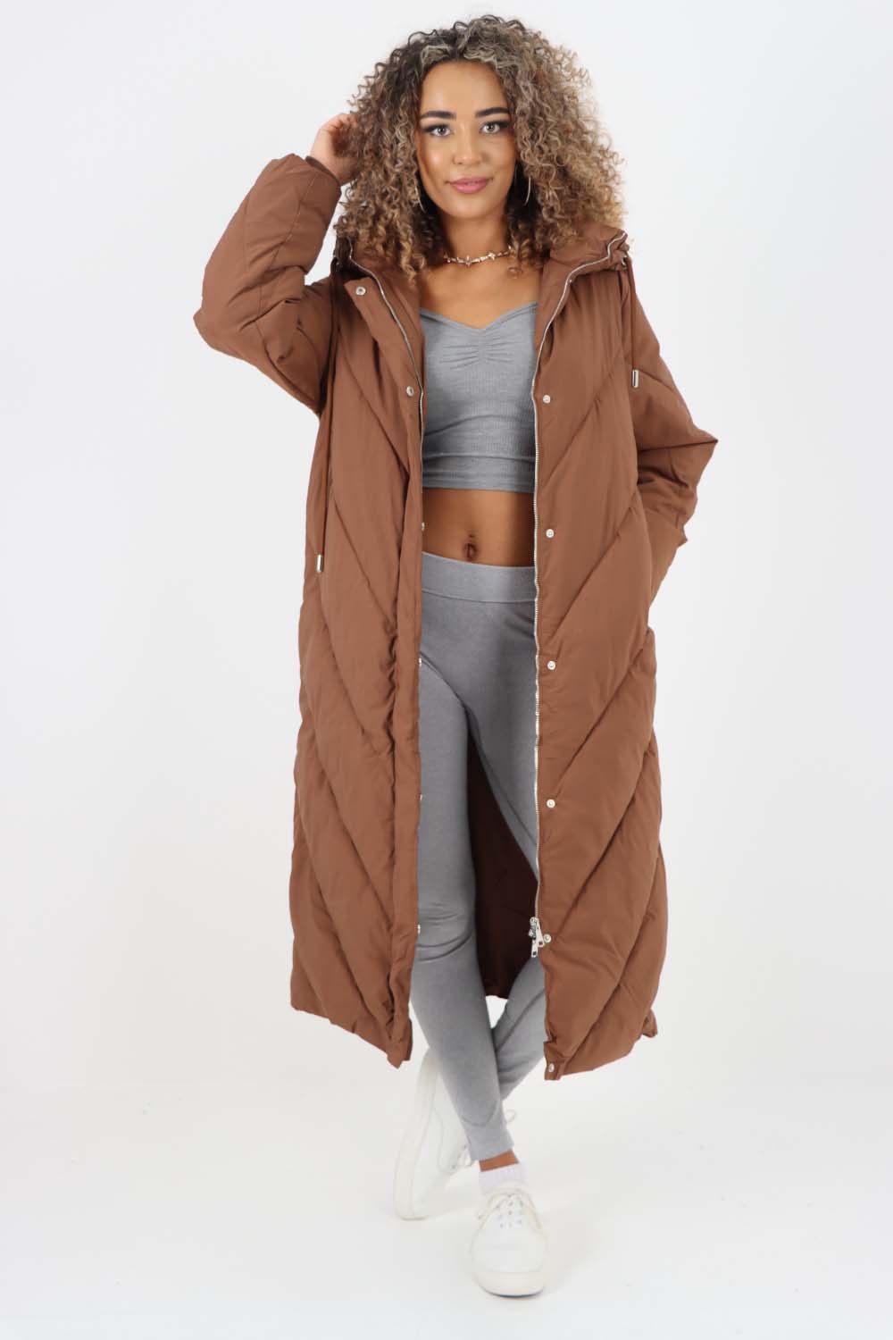 Italian Quilted Hooded Long Jacket Coat