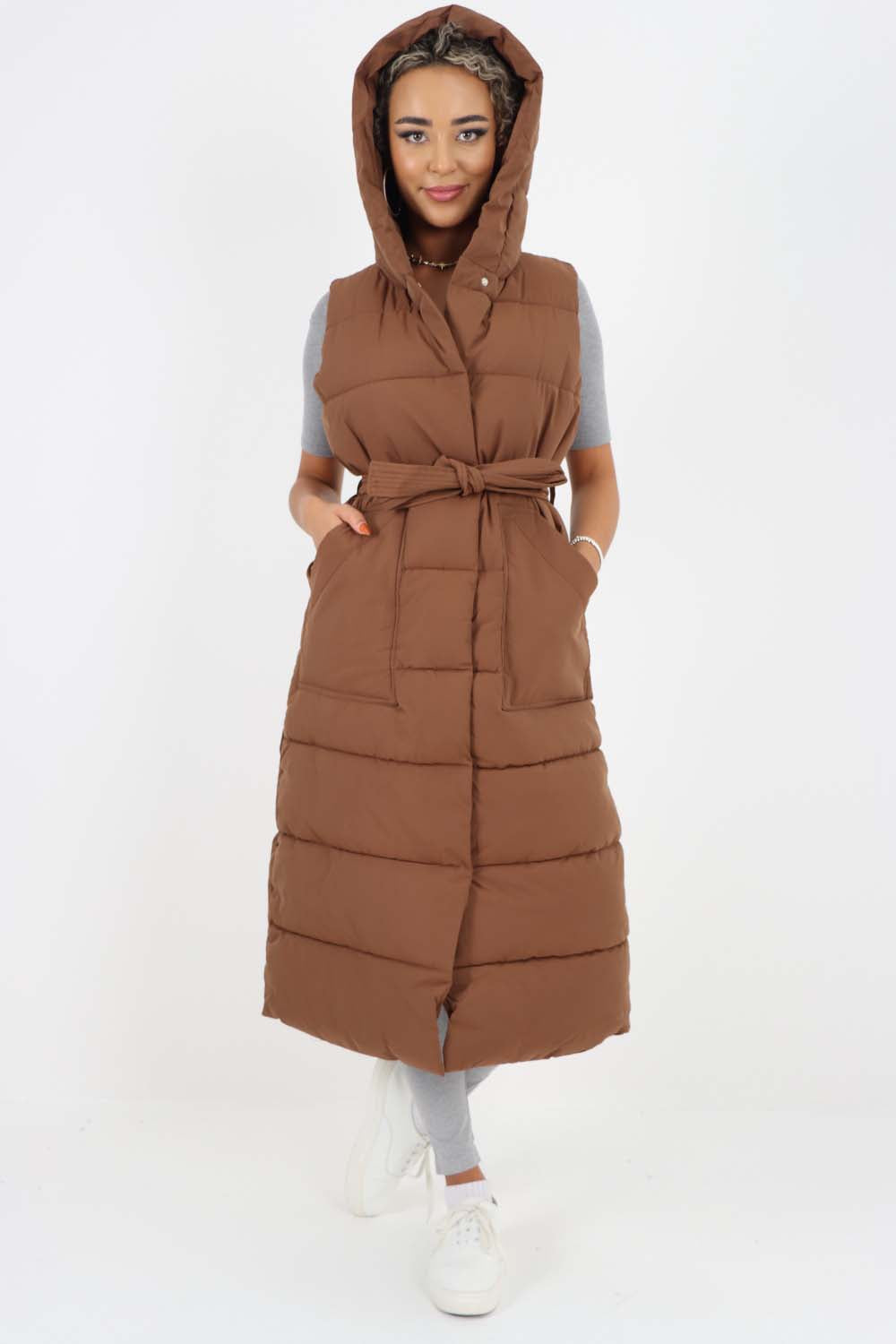 Italian Belted Hooded Long Gilet