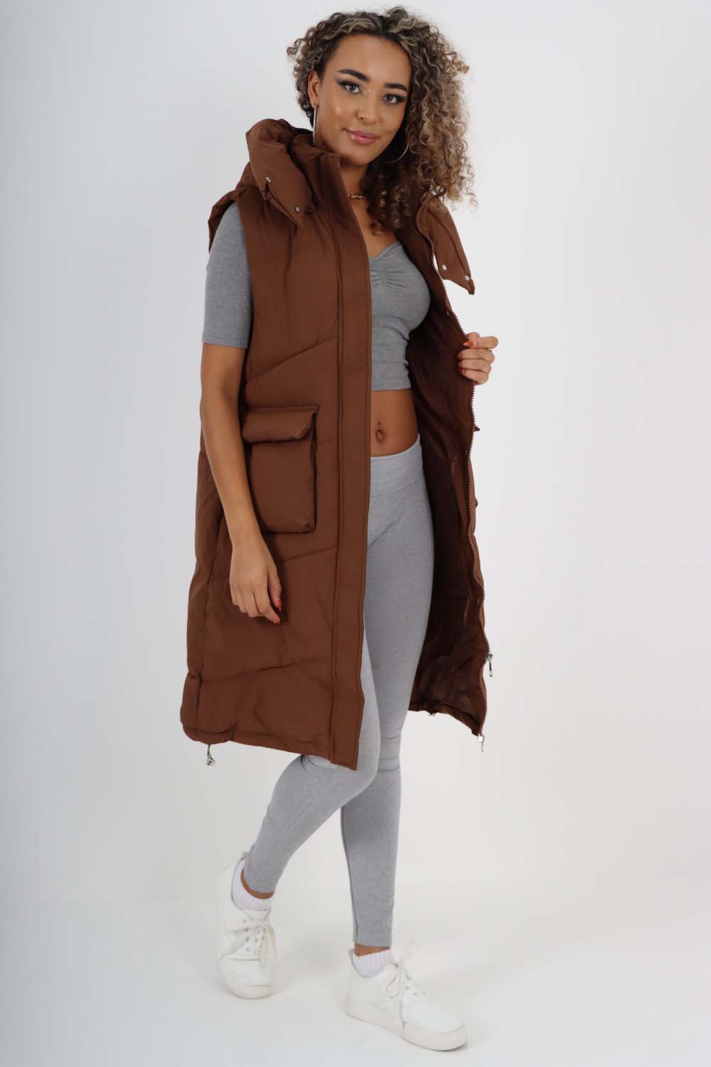 Italian Padded Pockets Hooded Long Gilet