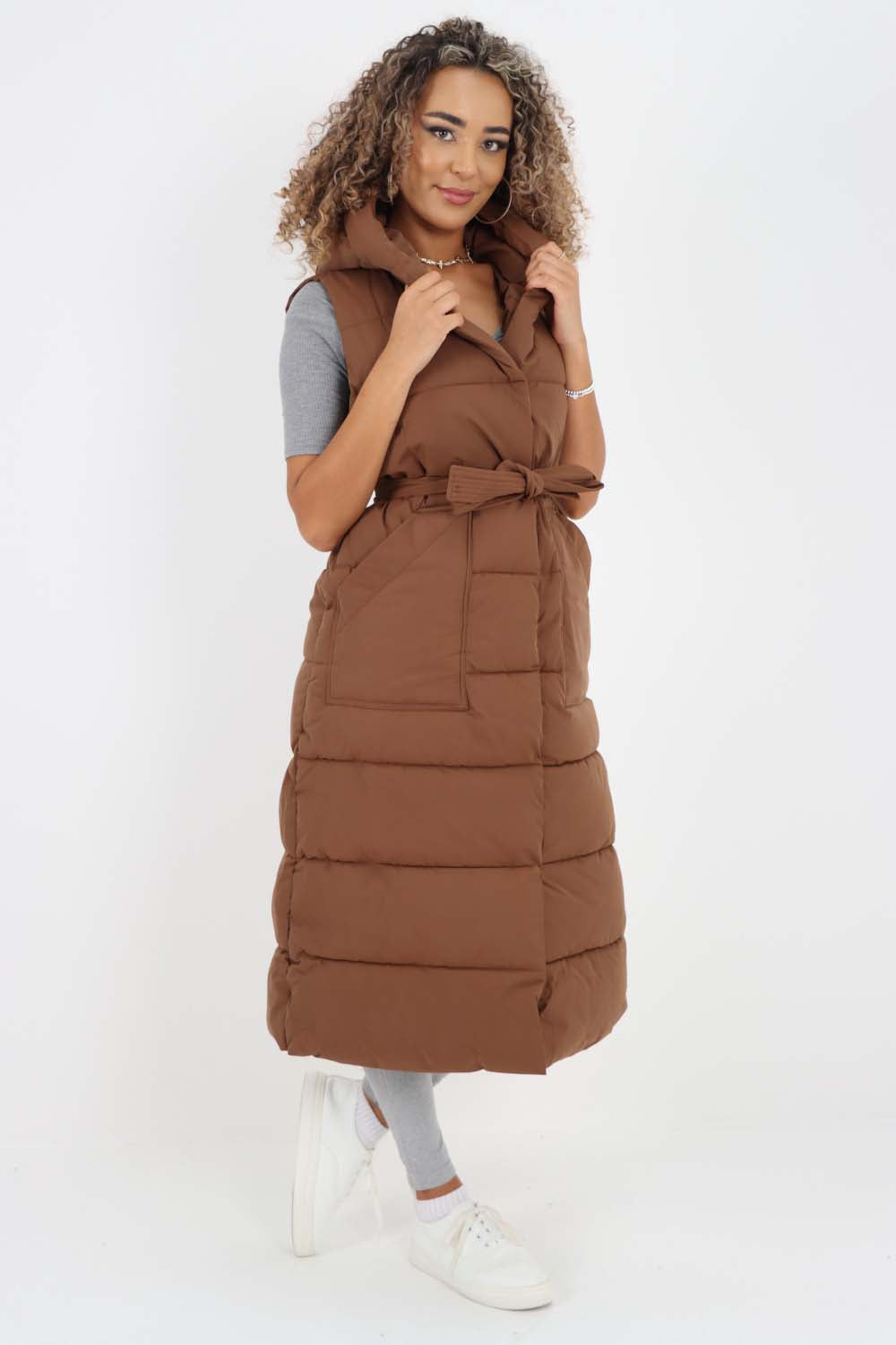Italian Belted Hooded Long Gilet
