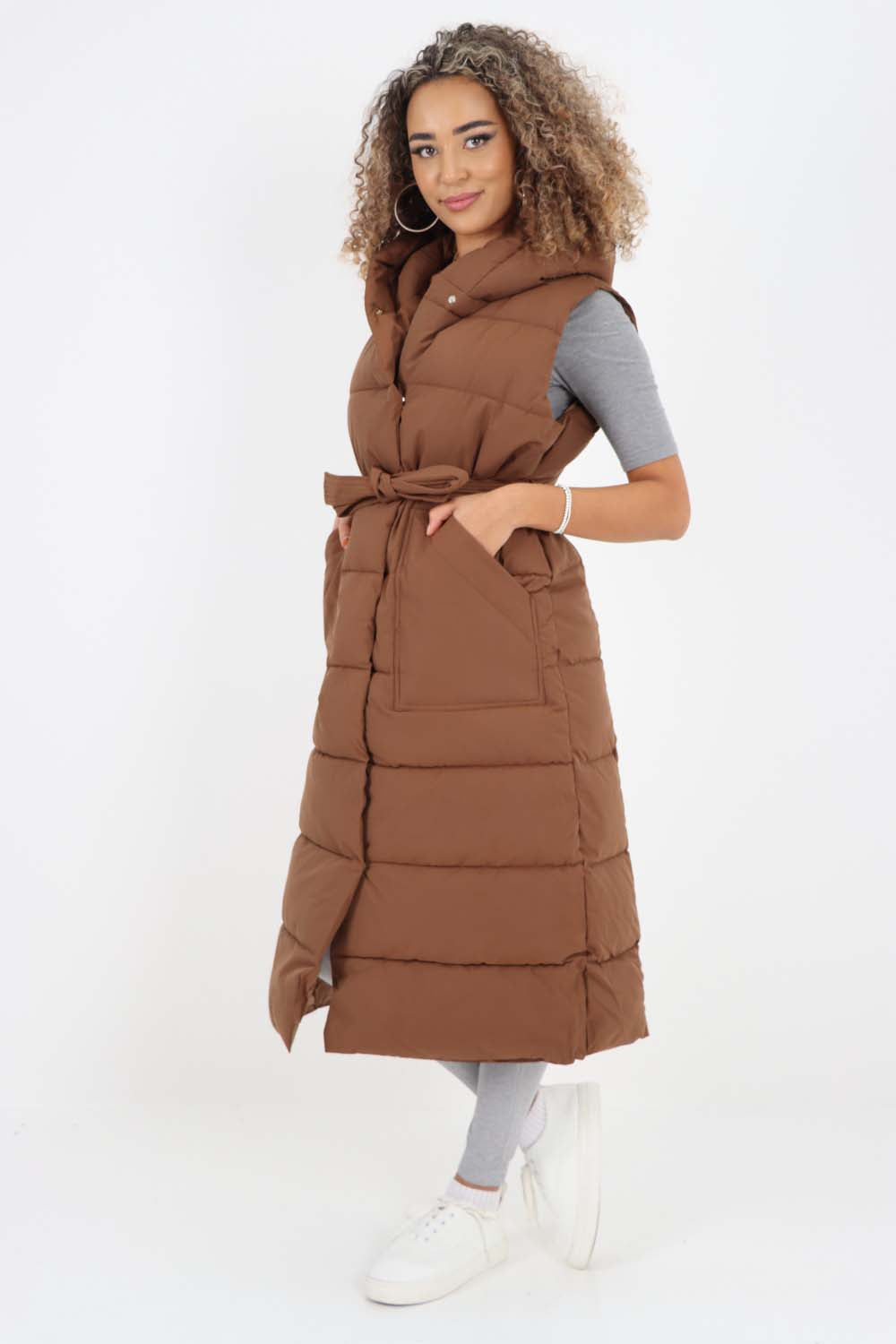 Italian Belted Hooded Long Gilet