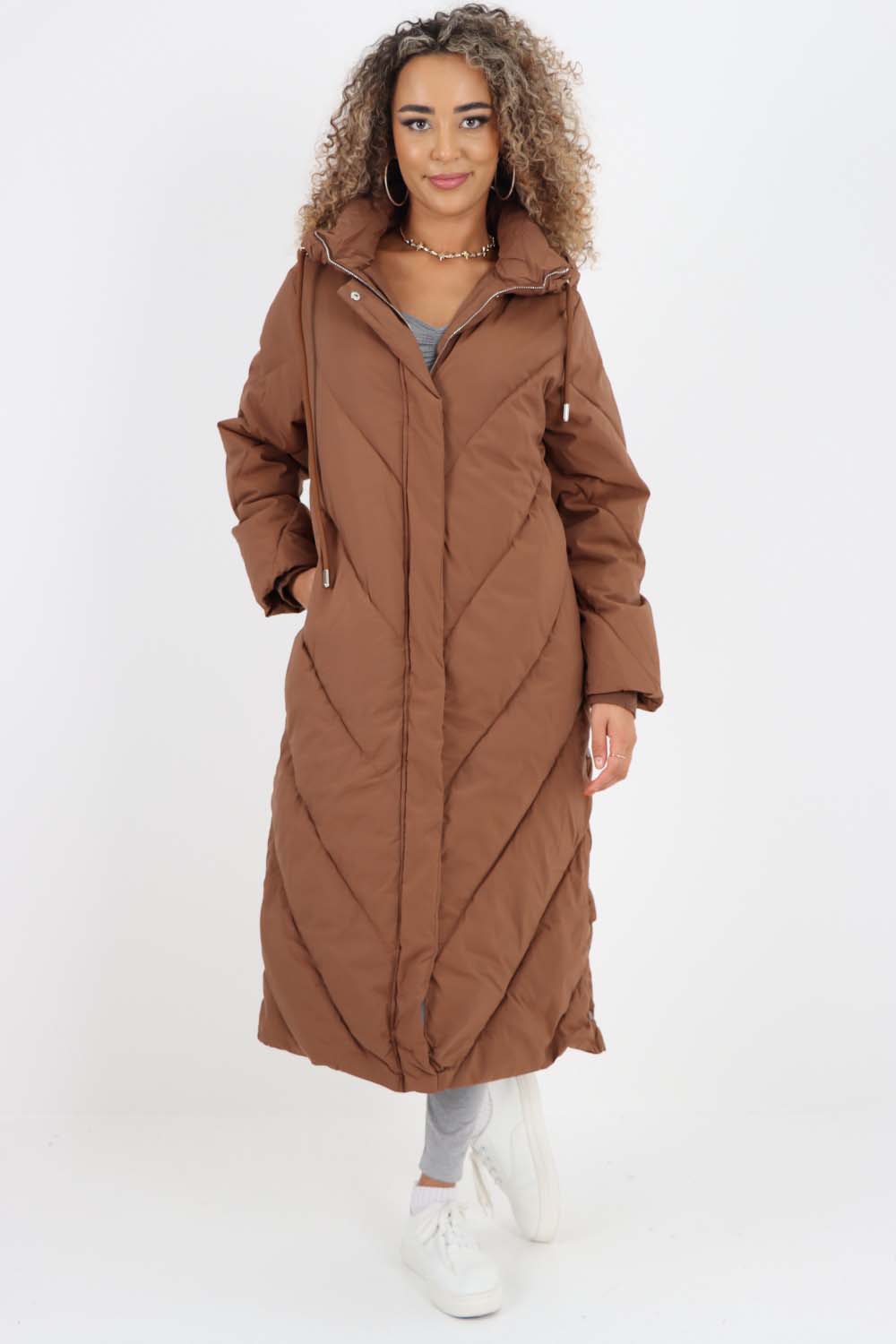 Italian Quilted Hooded Long Jacket Coat