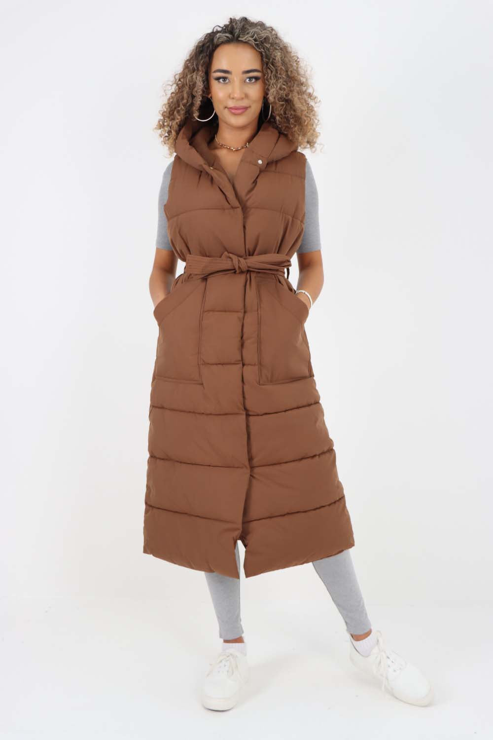 Italian Belted Hooded Long Gilet