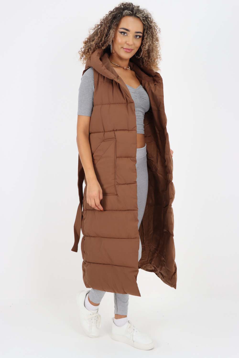 Italian Belted Hooded Long Gilet
