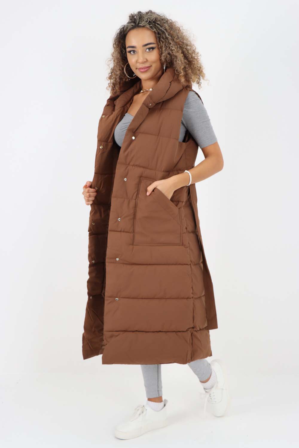 Italian Belted Hooded Long Gilet